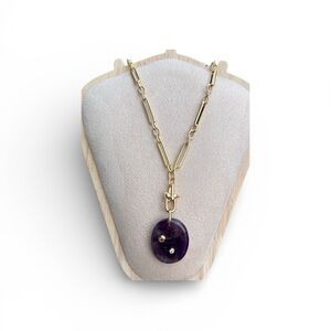 Handmade amethyst gemstone pendant necklace gold filled chain coastal boho